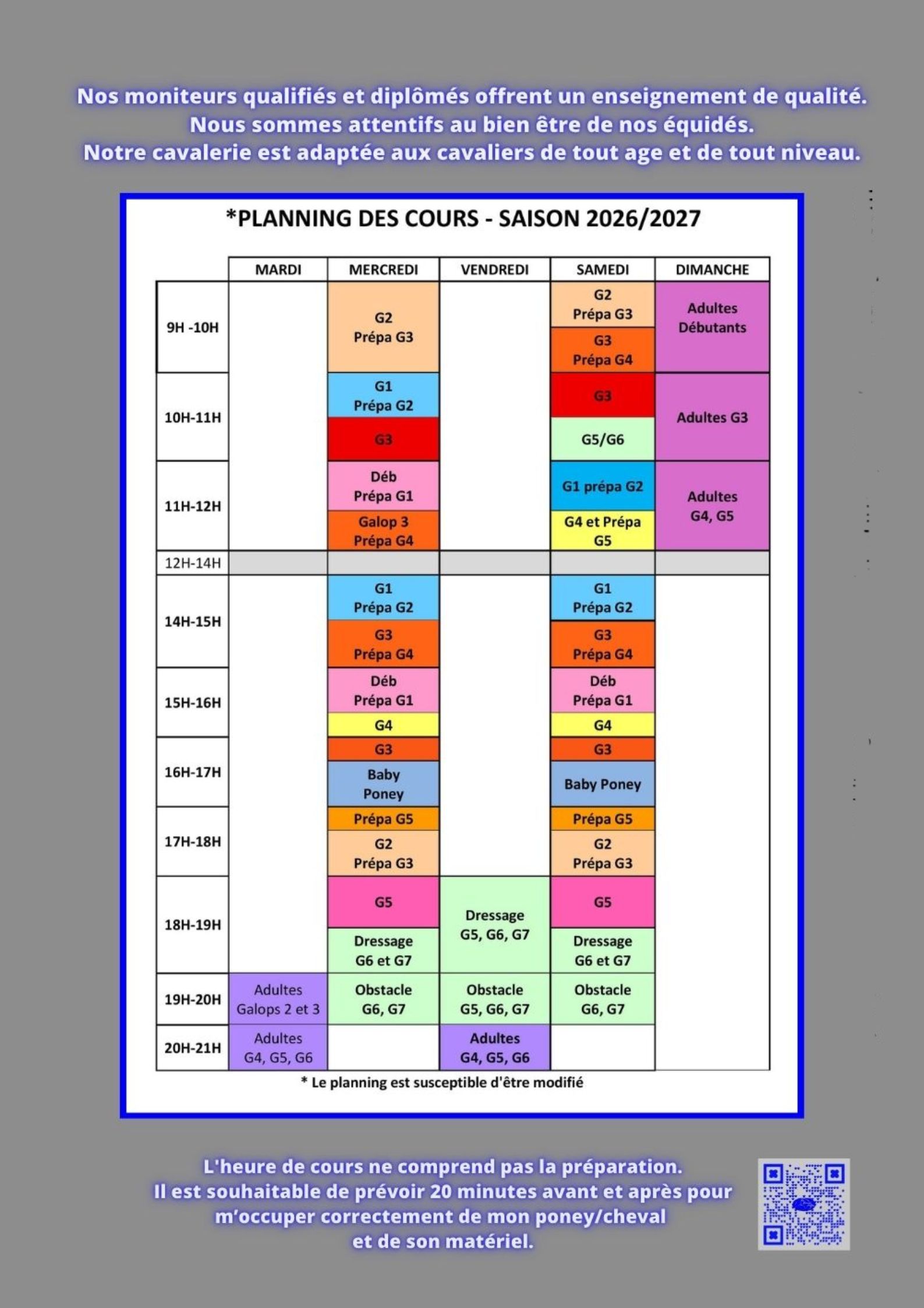 Planning des cours